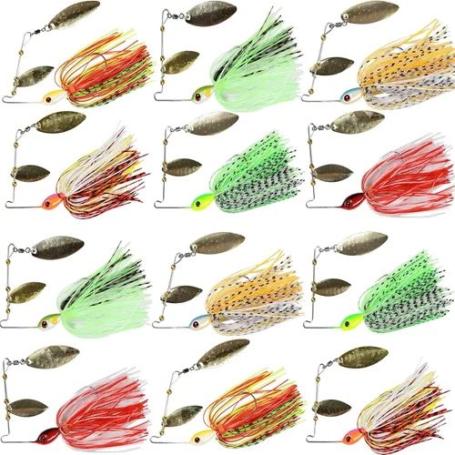 Kit de Señuelos de Pesca Spinnerbait para Lubina, Señuelos Giratorios para Pesca de Lubina, Señuelo de Metal Duro, Buzzbait de Superficie, Swimbait