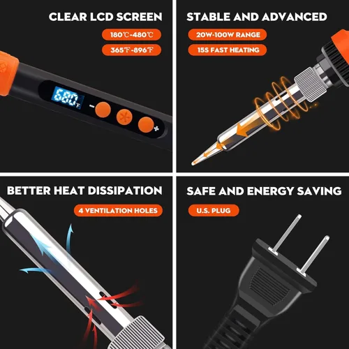 Miniatura 5 de LDK Kit de soldadura eléctrica, soldador digital de 100 W para electrónica, pistola de soldadura con estilo pluma para joyería, kit de soldadura