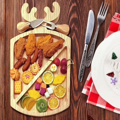 Miniatura 2 de Tabla de charcutería personalizada de bambú para quesos y cuchillos, divertida tabla de aperitivos de hojas de árbol de Navidad, tablero
