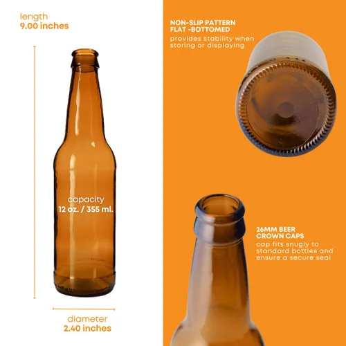 Miniatura 3 de FastRack Botellas de cerveza ámbar de 12 onzas (paquete de 24) Botellas de cerveza de vidrio de cuello largo con acabado de corona