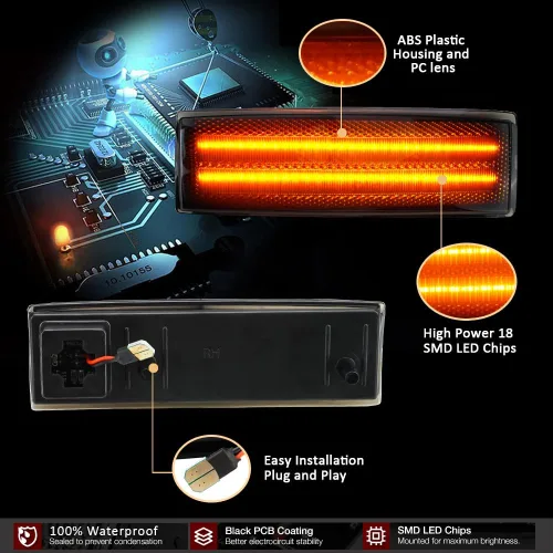 Miniatura 6 de D-Lumina Juego de 2 luces LED de posición lateral, lente ahumada, color ámbar para el lado del conductor y del pasajero para Chevy Blazer S10 GMC