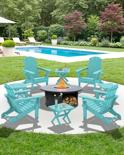 Miniatura 9 de SERWALL Mesa auxiliar Adirondack, mesa auxiliar para exteriores, sin montaje, mesa plegable pequeña de HDPE para patio trasero, piscina, porche