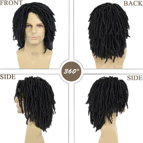 Miniatura 4 de GNIMEGIL - Pelucas cortas trenzadas para hombre Afro Bob, cabello negro trenzado en crochet, diadema con rastas, fibra sintética natural, capas