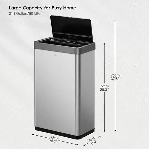 Miniatura 2 de EKO Mirage X - Bote de basura con sensor de movimiento de 21.1 galones, automático, grande, para cocina, sin contacto, de acero inoxidable