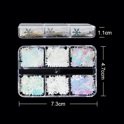 Miniatura 7 de Lentejuelas con purpurina de copo de nieve, 6 rejillas holográficas de Navidad, diseño de uñas de Navidad, diseño de uñas de invierno, Navidad
