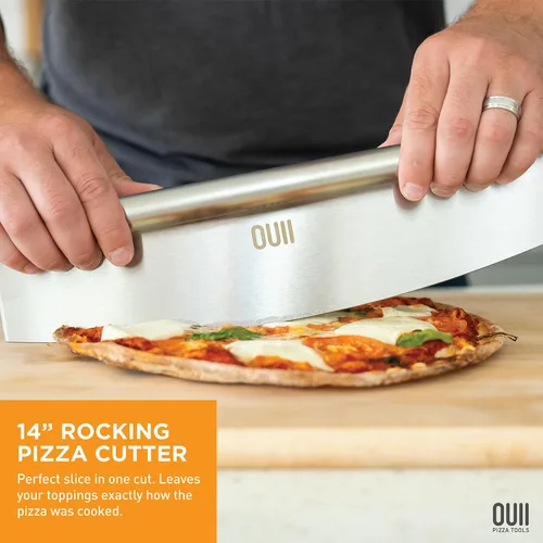 Miniatura 5 de Pala de Pizza Perforada de 12 x 14 Pulgadas. Espátula de Paleta con Mango Plegable - Cortador de Pizza Basculante con Hoja de 14''. Accesorios
