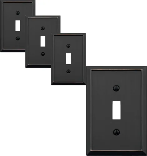 OKAWYC Cubierta de Interruptor de Luz de Palanca Individual Aria Placa de Pared Metálica, Paquete de 4 Bronce Envejecido 1 Gang, Cubierta de