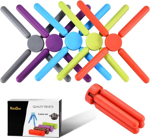 KSENDALO Paquete de 5 salvamanteles de silicona gruesa para platos calientes, salvamanteles plegables ecológicos para ollas y sartenes calientes,