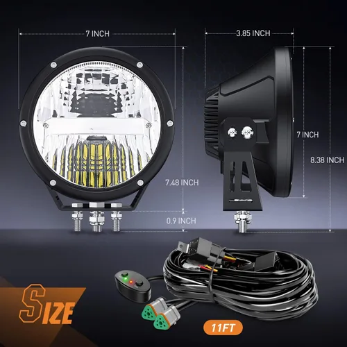 Miniatura 2 de Nilight Luces todoterreno redondas de 7 pulgadas, 2 unidades, 120 W, haz alto y bajo, IP68, cápsulas LED de conducción incorporadas EMC con kit