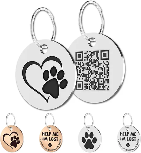 MYLUCKYTAG Acero inoxidable QR Code Pet ID - Perfil en línea - Escanear QR Reciba un correo electrónico de alerta instantánea de ubicación