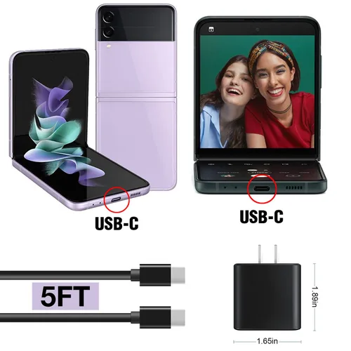 Miniatura 4 de Cargador de pared rápido USB C PD de 18 W de repuesto para Samsung Galaxy Z Flip 7/7 FE/6/5/4/3, Z Fold 7/6/5/4/3/2 5G teléfono con cable de carga
