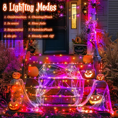 Miniatura 2 de Luces de Cadena de Halloween Total 100LED Operadas por Batería Exteriores 8 Modos con Temporizador 16.4Pies*2, 50LED*2 Luces de Hadas Impermeables