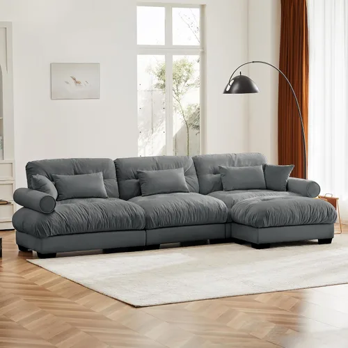Miniatura 77 de Reposapiés Otomano Tapizado de Terciopelo con Cojín para Sofá Seccional Sofá 300 libras para Sala de Estar (Beige)