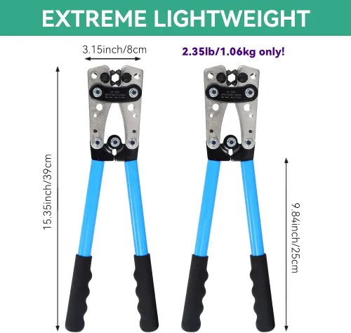 Miniatura 4 de Herramienta de prensado de terminales de cable de batería 10-1 AWG, engarzadora de alambre resistente para terminales de anillo de alambre