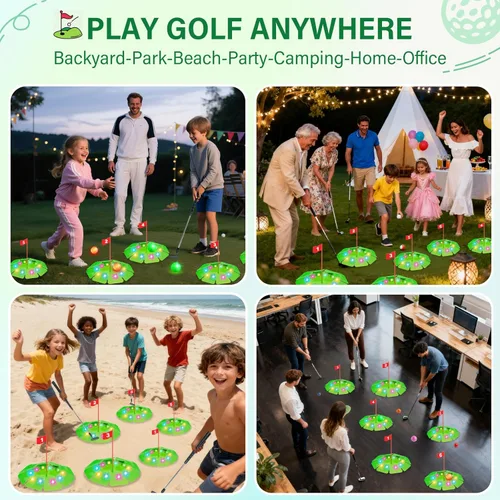 Miniatura 4 de TERRAMUS Juego de golf iluminado - Juego de golf para niños actualizado con 6 objetivos LED, 2 palos, 6 pelotas (2 brillan), juguetes de golf Green
