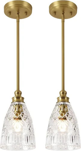 Miniatura 13 de LIROUVET Luces Colgantes Doradas para Isla de Cocina - Lámpara Colgante de Cristal Doble, Luz Colgante de 1 Luz con Cristal Transparente y Lechoso