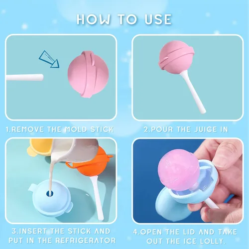 Miniatura 5 de Paquete de 4 moldes de silicona para paletas de paletas, moldes de helado reutilizables sin BPA con palos, para congelar caseros para niños y niños