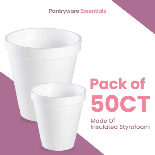 Miniatura 2 de Pantryware Essentials Vasos desechables de espuma blanca de 8 onzas, paquete de 50 unidades. Vasos desechables de espuma para bebidas