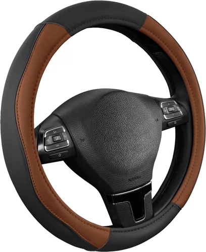 Miniatura 14 de Road Comforts Funda de cuero para volante con ribete decorativo y ribetes, diseño antideslizante y transpirable, se adapta a volantes redondos