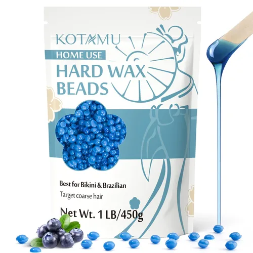 KOTAMU - Perlas de cera dura azul para piel sensible - 1 lb de fórmula para vello grueso, derrite la cera para depilación brasileña, axilas,