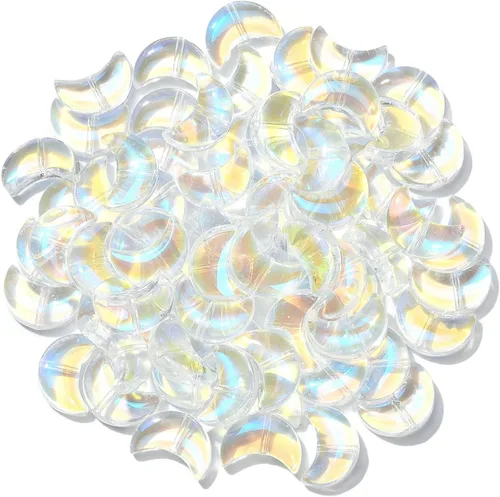 Miniatura 6 de KitBeads 100 cuentas de vidrio en forma de luna, electroplaca, cuentas de luna creciente transparente, de color AB, cuentas de luna para fabricación