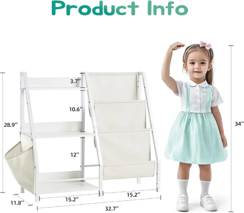 Miniatura 2 de Estantería infantil con bolsa de almacenamiento, estantería de 3 niveles y organizador de almacenamiento de juguetes para niños, estantería de metal