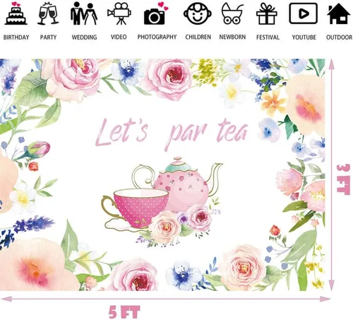 Miniatura 5 de Let's Par - Telón de fondo de té, tetera, tetera, temática de té, despedida de soltera, despedida de soltera, baby shower, suministros de fiesta