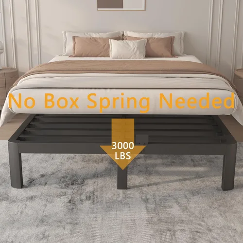 Miniatura 3 de Bases de cama tamaño matrimonial de 10 pulgadas, cama con plataforma y juntas metálicas, no requiere somier, tope antideslizante para colchón