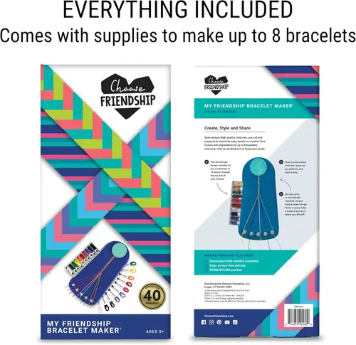 Miniatura 3 de Kit de fabricación de pulseras de Choose Friendship – 20 hilos precortados, telar portátil con almacenamiento, hace 8 pulseras, regalo artesanal