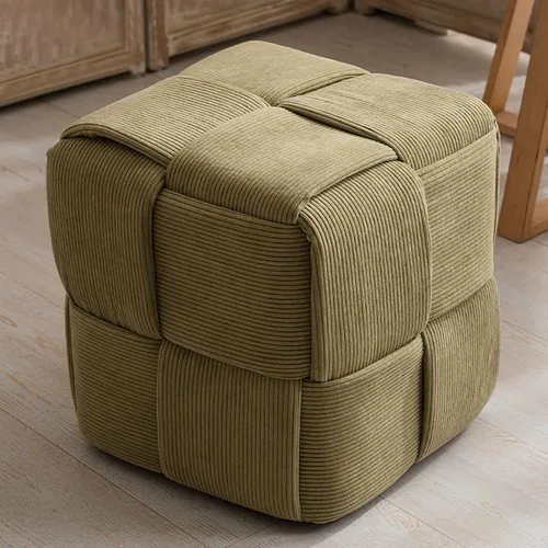 Miniatura 14 de QQXX Puf otomano tejido hecho a mano, taburete tapizado de terciopelo, moderno reposapiés cuadrado acolchado para sala de estar, dormitorio, entrada