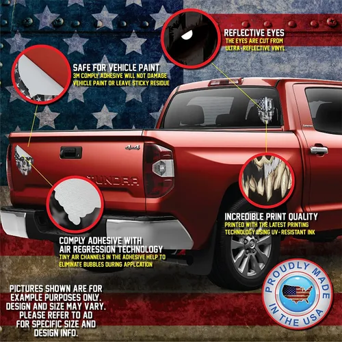 Miniatura 2 de Calcomanías prémium para camiones y automóviles, diseño de bandera estadounidense con ojos reflectantes rojos, calcomanías de francotirador geniales