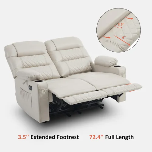Miniatura 9 de MCombo Sofá reclinable eléctrico de gravedad cero de 56.3 pulgadas con masaje de calor y vibración, sofá biplaza reclinable con puertos USB, Gris
