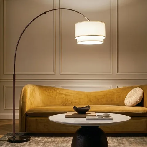 Miniatura 7 de Brightech Mason - Lámpara de pie de arco, lámpara de pie de esquina moderna con pantalla de tambor colgante única para sala de estar - Luz curva