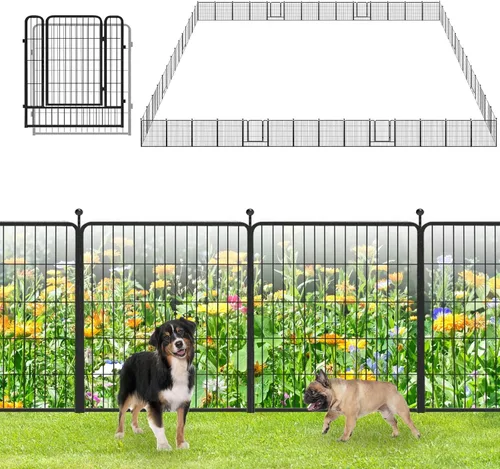 Miniatura 9 de Valla de Jardín con Puerta Cercado de Metal para Patio, 32 pulgadas x 23 pies 10 Paneles de Valla Sin Excavación Paneles de Valla Temporal