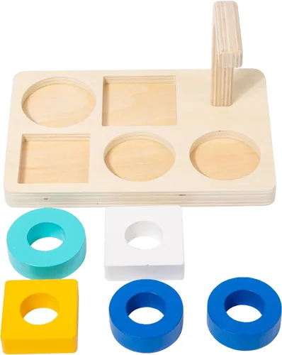 Miniatura 7 de Adena Montessori Anillo de apilamiento y clasificación de madera, anillos de madera en clavija, coloridas 5 formas en clavija curvada, variación