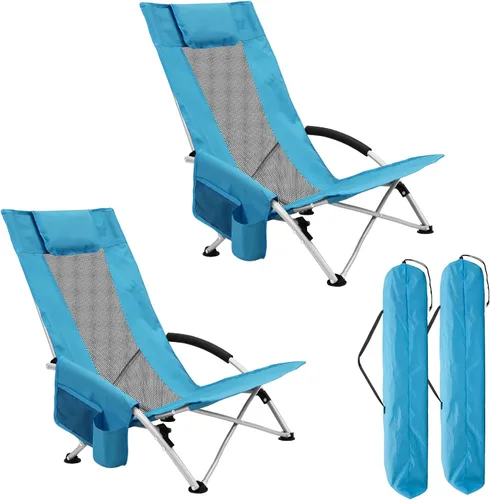 ptlsy Sillas de playa para adultos, paquete de 2, sillas de playa plegables con respaldo alto, ligeras y portátiles para exteriores, playa,