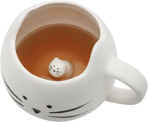 Miniatura 8 de Taza de gato Koolkatkoo Lindas tazas de café de cerámica Tazas de té novedosas con animal 3D oculto en la taza para mujeres Niñas Regalos para Rosa
