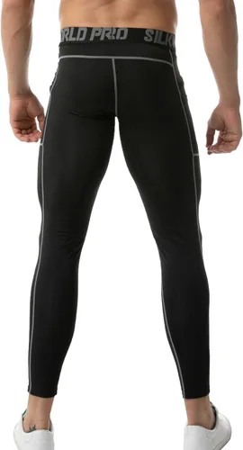 Miniatura 32 de SILKWORLD Paquete de 1 a 3 pantalones de compresión para hombre, con bolsillos, leggings de gimnasio y secado fresco