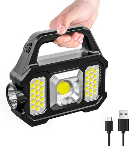 Linterna Solar de Mano, 1000 Lúmenes Linternas de Mano con Carga Solar o USB, Linternas Portátiles Impermeables Alimentadas por Energía Solar con 6