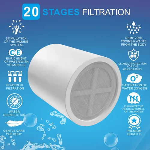 Miniatura 2 de Cartucho de filtro de ducha de repuesto de 20 etapas, filtros de ducha de agua dura para eliminación de cloro, metales pesados y otros sedimentos