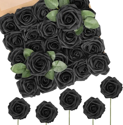 Miniatura 52 de N&T NIETING 25 unidades de flores artificiales, Rosas de espuma artificial de sensación real al tacto, decoración para boda, dama de honor, ramo