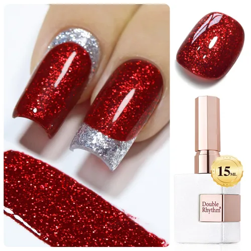 Miniatura 24 de Double Rhythm Esmalte de gel con purpurina de nieve de 0.5 fl oz, color holográfico reflectante para arte de uñas, salón de manicura y bricolaje