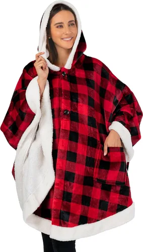 Miniatura 18 de PAVILIA Hooded Blanket Poncho for Women, Sherpa Shawl Wrap with Hood, Cozy Warm Wearable Throw with Pockets, Gift for Mom Azul marino