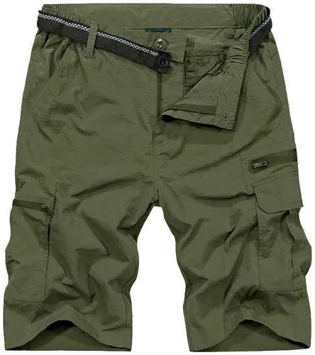 Pantalones cortos de senderismo para hombre, de secado rápido, ligeros, transpirables, para exteriores, de carga., Verde, 40