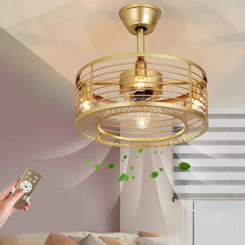 Miniatura 7 de Chinco Star Ventilador de Techo Enjaulado con Luz, Ventilador de Techo Fandelier Dorado y Control Remoto - Motor Reversible, Viento de 6