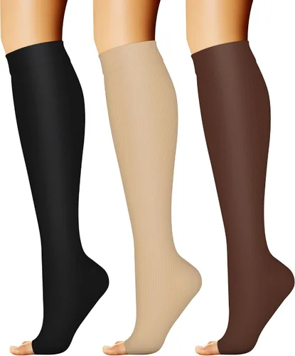 CHARMKING 3 pares de calcetines de compresión de punta abierta para mujeres y hombres, circulación de 15-20 mmHg es el mejor apoyo para uso durante