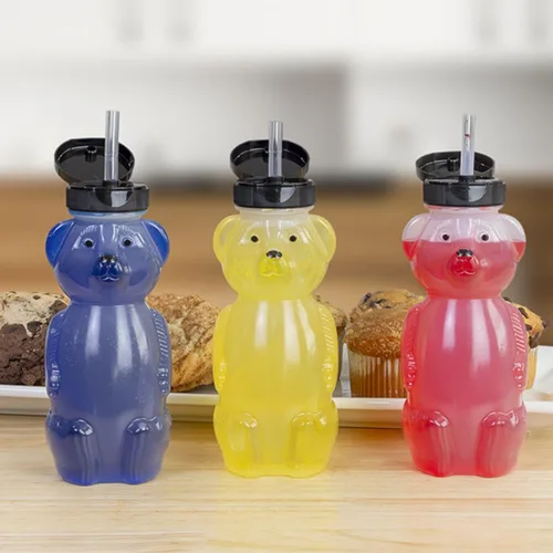 Miniatura 2 de Honey Bear - Vasos de paja (paquete de 3); botellas de terapia de 8 onzas con popotes flexibles
