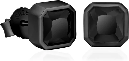 KRKC&CO - Aretes de tuerca para hombre, aretes cuadrados, plata de ley 925, oro de 14 quilates con circonita cúbica brillante y ónix negro,