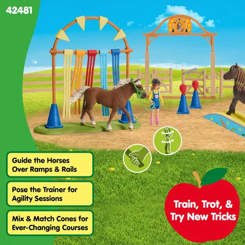Miniatura 4 de Schleich Farm World - Juego de entrenamiento de agilidad de poni con caballo, entrenador y accesorios, juego de 41 piezas de poni, entrenador