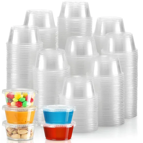 Miniatura 11 de VITEVER [130 Juegos - 1 Oz] Vasos para Shots de Gelatina, Recipientes Pequeños de Plástico con Tapas, Vasos Herméticos y Apilables para Porciones